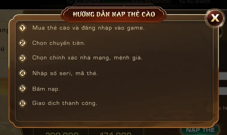 Hướng dẫn nạp tiền qua thẻ cào.